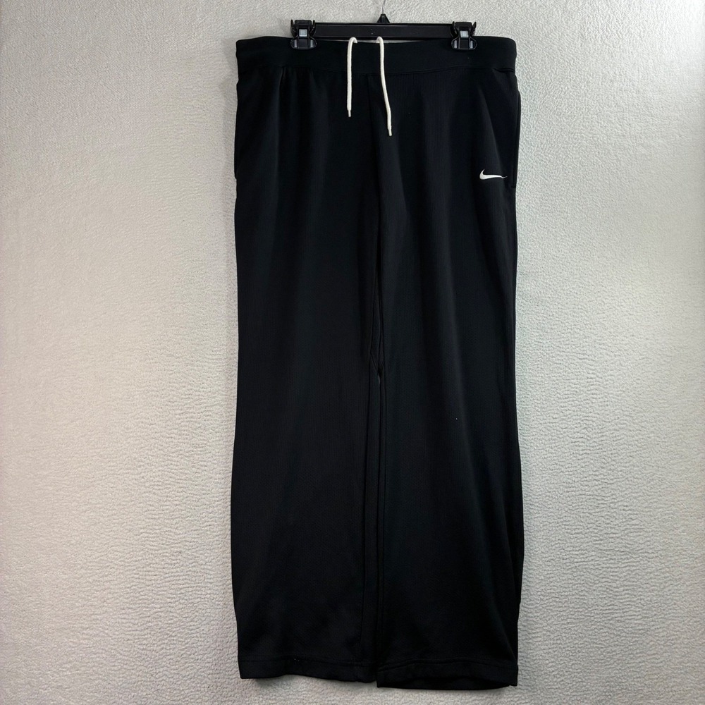 Y2K Nike Track Pants Women M Black Baggy Ankle Snap Sweatpants Loose Wide Leg